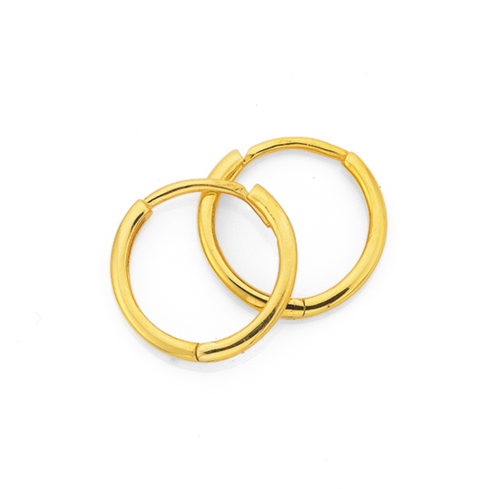 18ct Solid Yellow Gold 12mm Huggie Hoops | Auric Jewellery