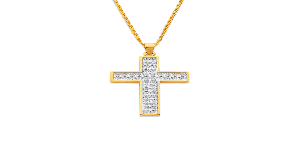 9ct Two Tone, Cross Pendant Tdw=.15ct | Goldmark (NZ)