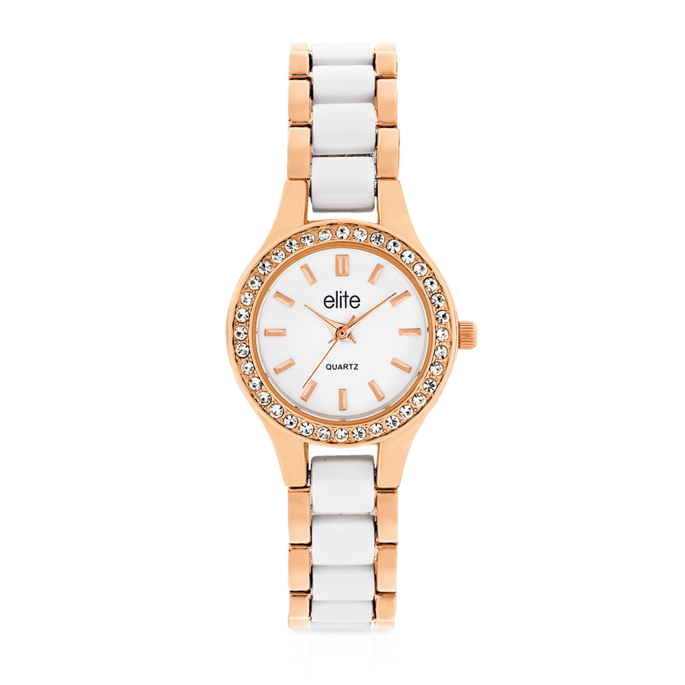 Elite ladies shop rose tone watch