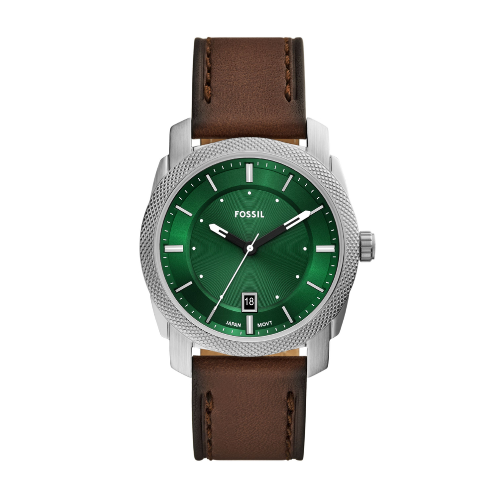 Fossil Sport Green Dial Brown Leather Strap in Silver Goldmark NZ