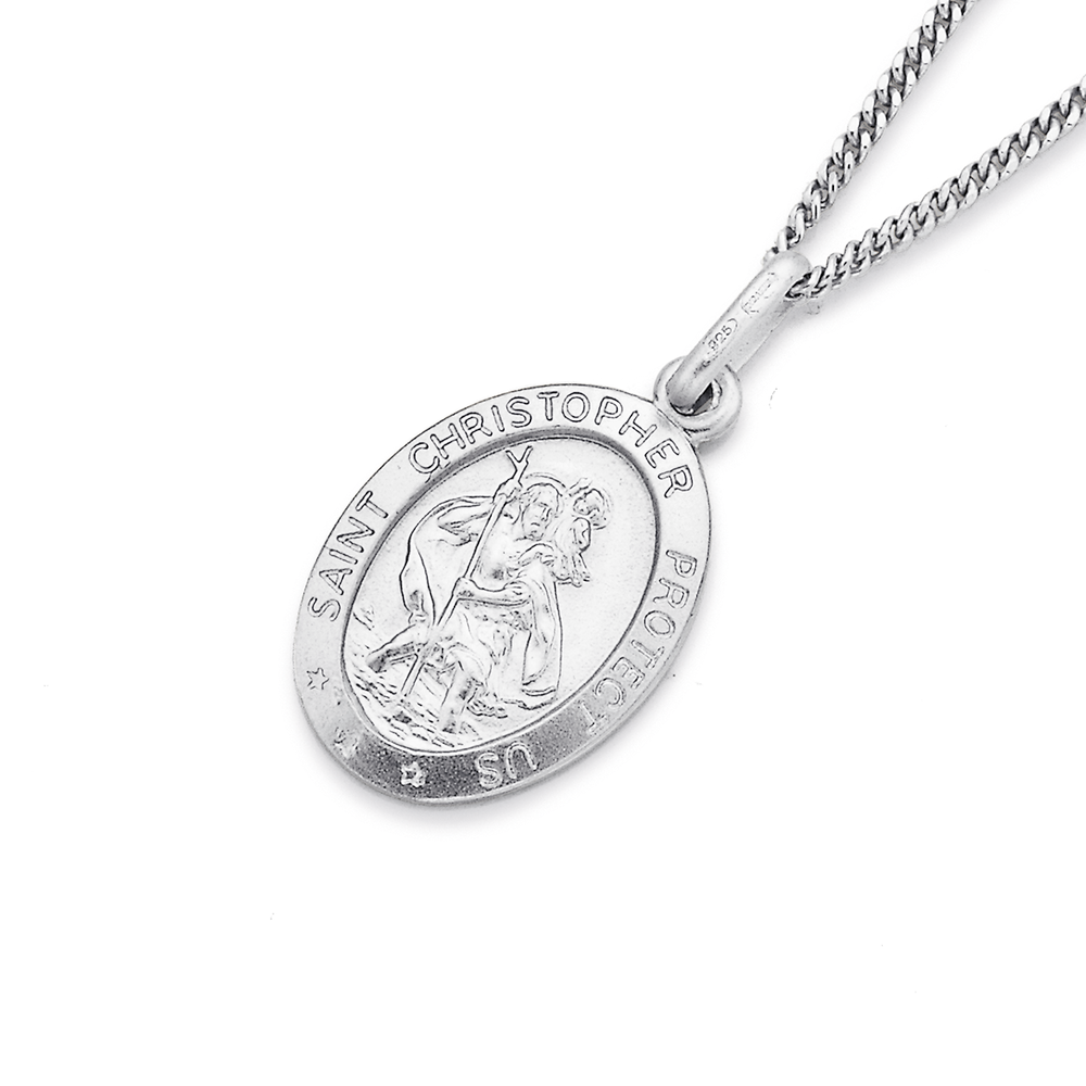 Amazon.com: Amazon Essentials Men's Sterling Silver Round St. Christopher  Pendant with Blue Background and Rhodium Plated Stainless Steel Chain, 20